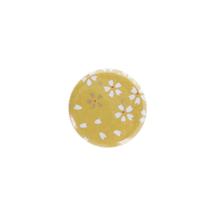 aimant en papier japonais de 32mm de diamètre aux motifs de fleurs au vent jaune moutarde M864 adeline klam