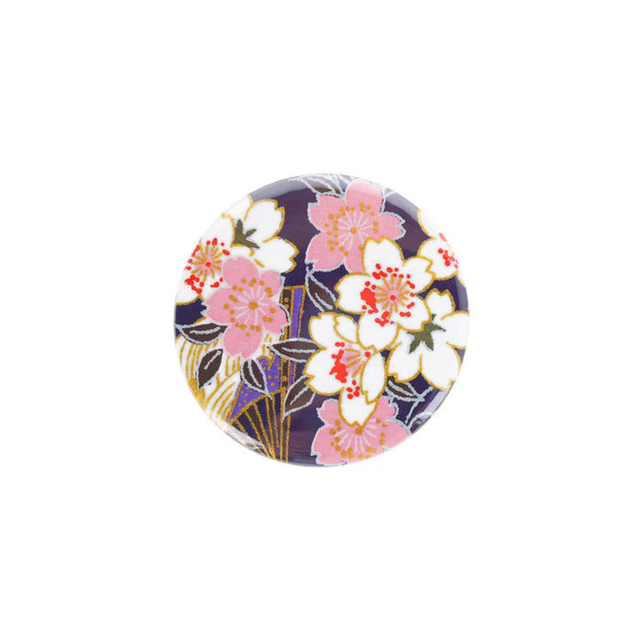 aimant en papier japonais de 45mm de diamètre aux motifs de fleurs de cerisier, chrysanthèmes, glycines et éventails dans les tons violets, roses, blancs et rouges M908 adeline klam