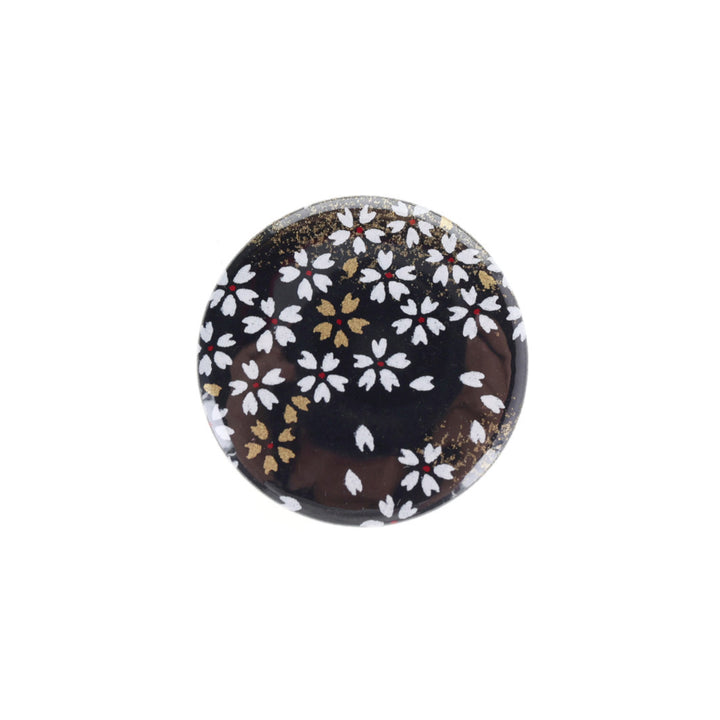 aimant en papier japonais de 45mm de diamètre aux motifs de fleurs au vent dans les tons noirs et dorés M978 adeline klam