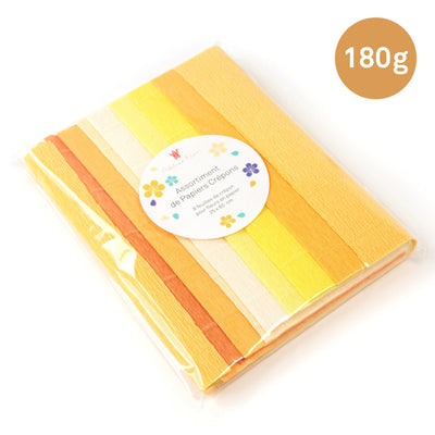 assortiment de 8 papiers crépon de 18g en 25x60cm dans différents tons de jaune