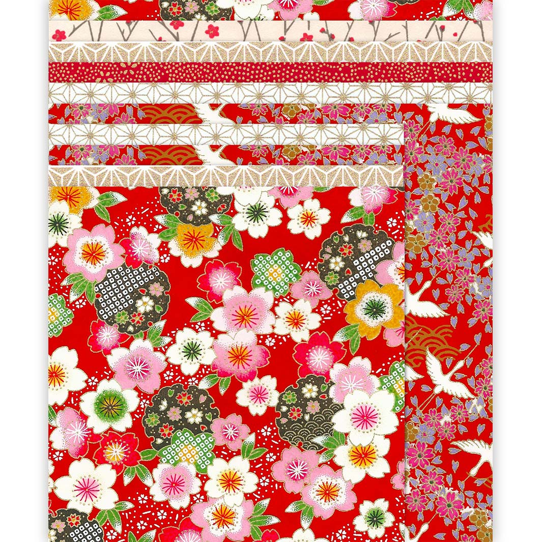 assortiment de papiers japonais du kit pampilles rouge, blanc crème et or de la gamme « rubis » adeline klam