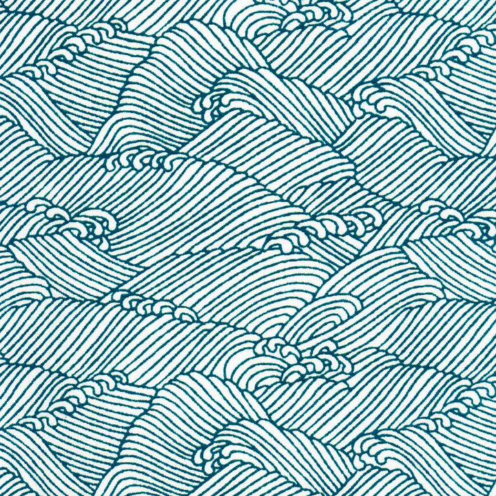 carré de 10cm par 10cm de papier japonais yuzen chiyogami aux motifs de vagues houleuses « océan » dans les tons bleu canard et blanc adeline klam (M855)