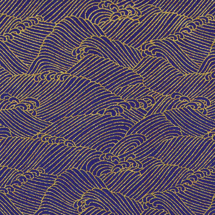 carré de 10cm par 10cm de papier japonais yuzen chiyogami aux motifs de vagues houleuses « océan » dans les bleu nuit et dorés adeline klam (M647)