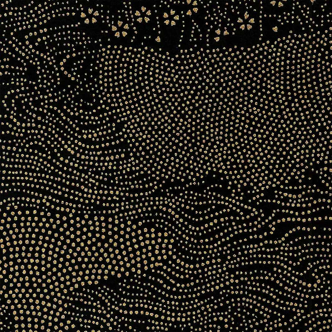 carré de 10cm par 10cm de papier japonais yuzen chiyogami aux motifs de paysage en pointillés dans les tons noirs et dorés adeline klam (M443)