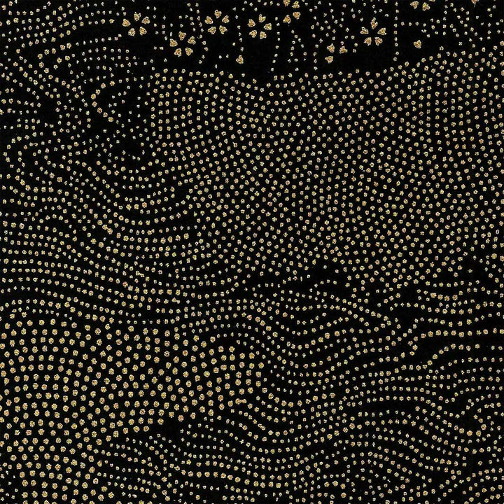 carré de 10cm par 10cm de papier japonais yuzen chiyogami aux motifs de paysage en pointillés dans les tons noirs et dorés adeline klam (M443)