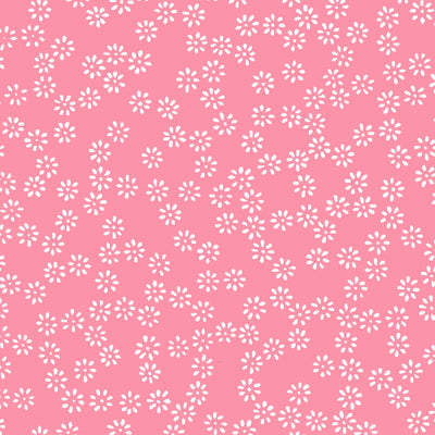carré de 10cm par 10cm de papier japonais yuzen chiyogami aux motifs de semi de fleurs blanches sur fond rose bonbon adeline klam (M533)