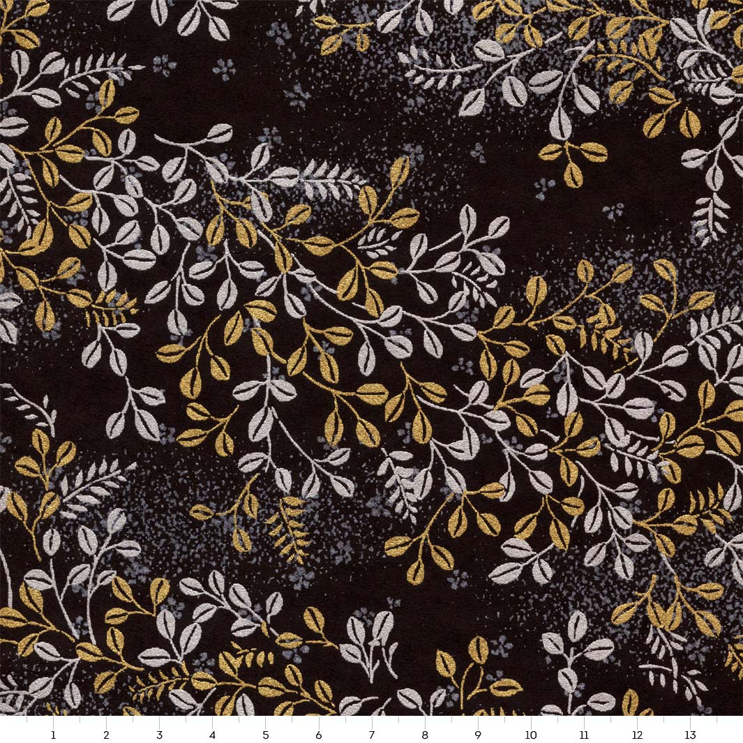 carré de 14cm par 14cm de papier japonais yuzen chiyogami aux motifs de feuillages variés dans les tons noirs, dorés et argentés (M979) adeline klam