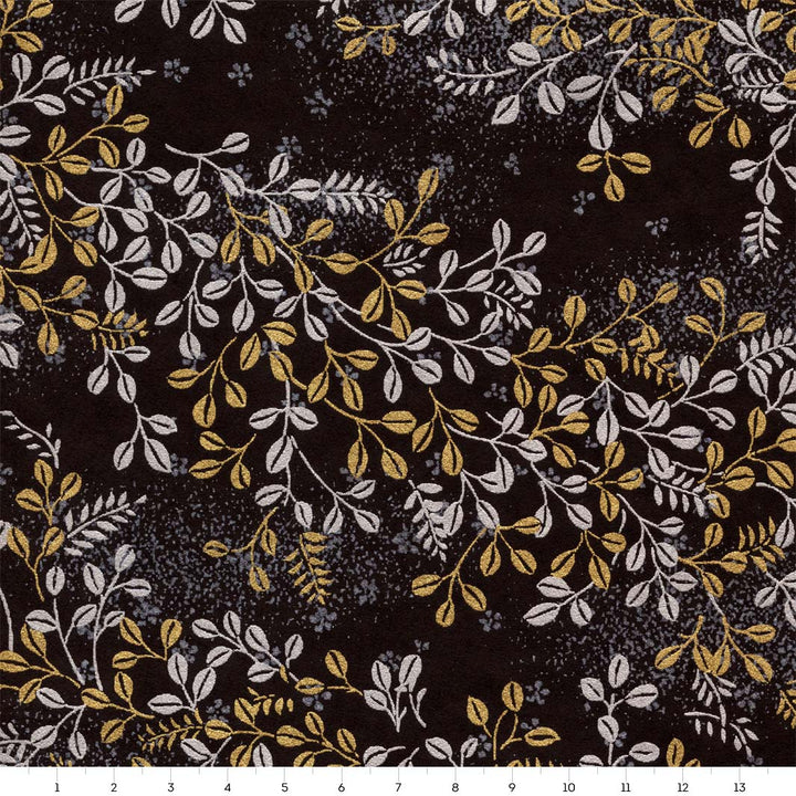 carré de 14cm par 14cm de papier japonais yuzen chiyogami aux motifs de feuillages variés dans les tons noirs, dorés et argentés (M979) adeline klam