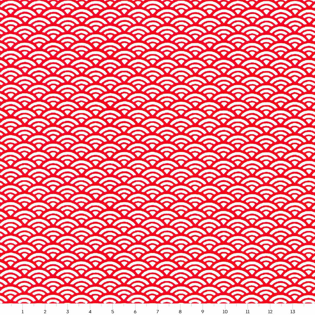 carré de 14cm par 14cm de papier japonais yuzen chiyogami aux motifs de petites vagues dans les tons rouges et blancs adeline klam (M488)