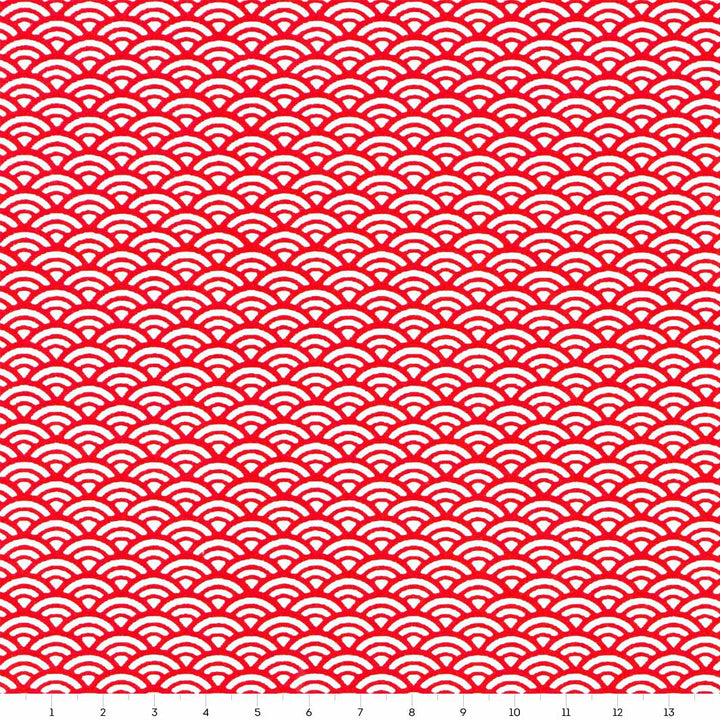 carré de 14cm par 14cm de papier japonais yuzen chiyogami aux motifs de petites vagues dans les tons rouges et blancs adeline klam (M488)