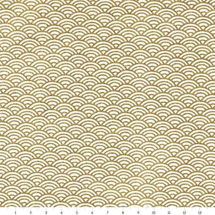carré de 14cm par 14cm de papier japonais yuzen chiyogami aux motifs de vagues dans les tons dorés et blancs adeline klam (M444)