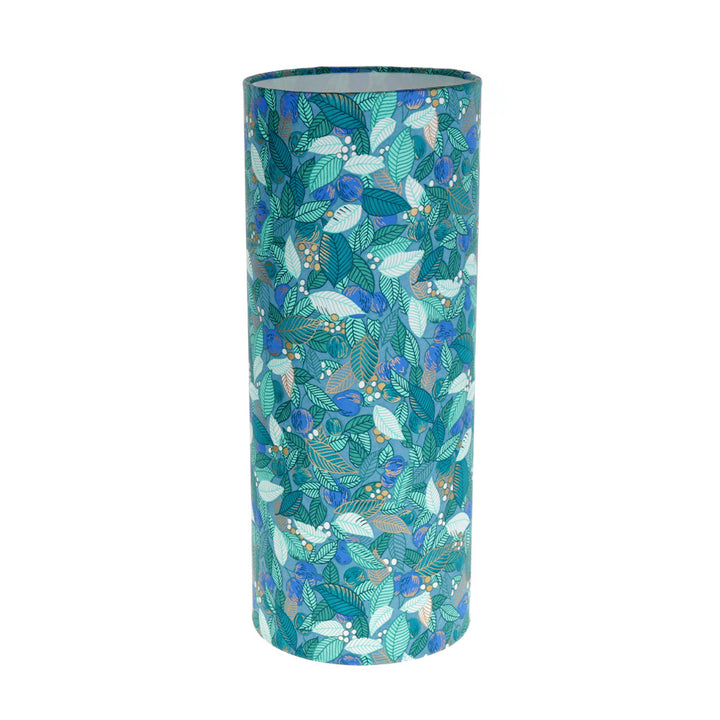 lampe japonaise à poser aux motifs de feuilles, de baies et de fruits dans les tons bleu canard, vert d'eau et vert foncé (M935) adeline klam