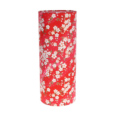 lampe japonaise à poser aux motifs de fleurs de cerisier et de dessins variés sur fond rouge carmin (M885) adeline klam