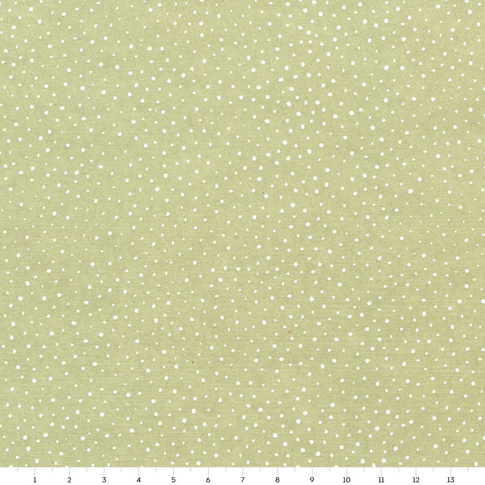 papier japonais yuzen chiyogami aux motifs de neige blanche sur fond vert amande adeline klam de 14cm par 14cm (M1008)