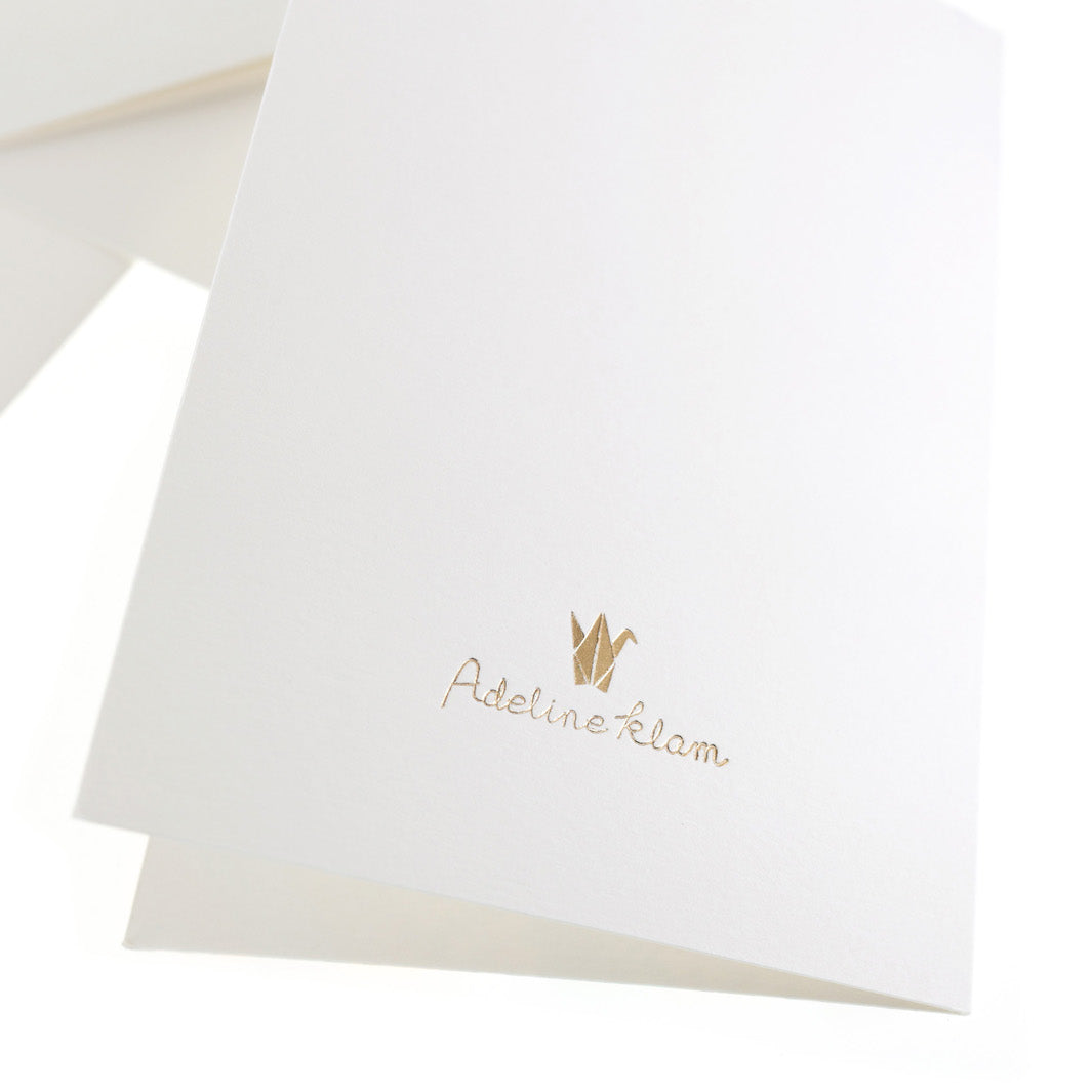 photo packshot du détail de dorure à chaud des cartes doubles en papier japonais adeline klam