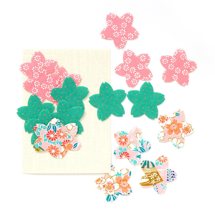 photo packshot du lot de 18 stickers sakura en papier japonais adeline klam dans les tons rose clair et moyen et vert menthe « floraison »