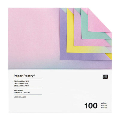 photo packshot du packaging du set de 100 papiers origami unis aux dégradés aléatoires de 15cm par 15cm rico design