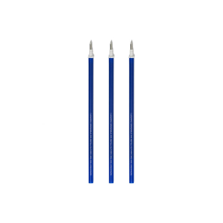 photo packshot du lot de 3 recharges pour stylo gel effaçable à l'encre bleue et pointe 0,7mm legami
