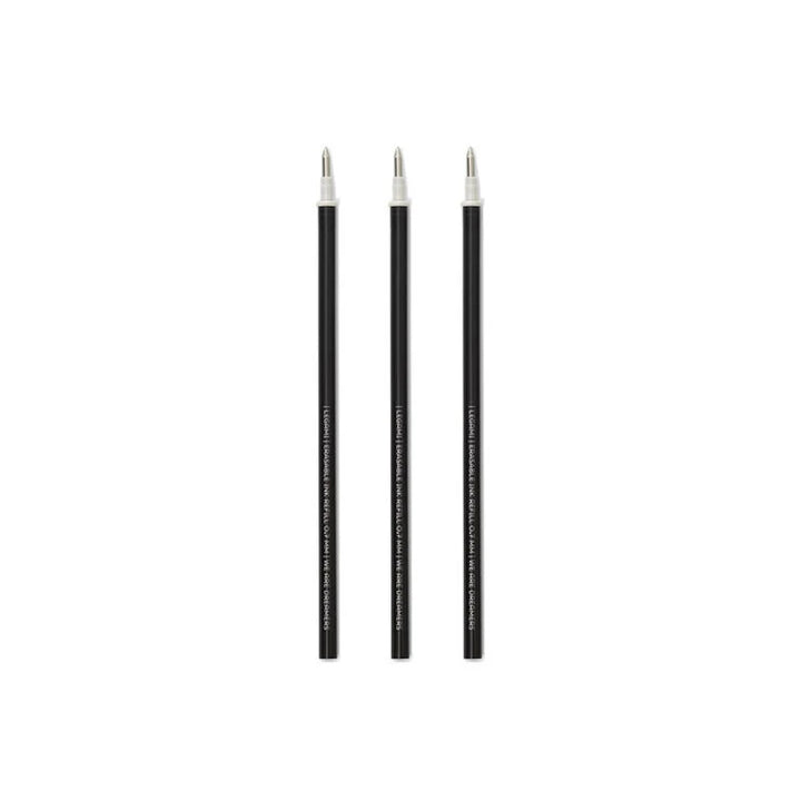 photo packshot du lot de 3 recharges pour stylo gel effaçable à l'encre noir et pointe 0,7mm legami