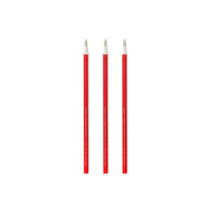 photo packshot du lot de 3 recharges pour stylo gel effaçable à l'encre rouge et pointe 0,7mm legami