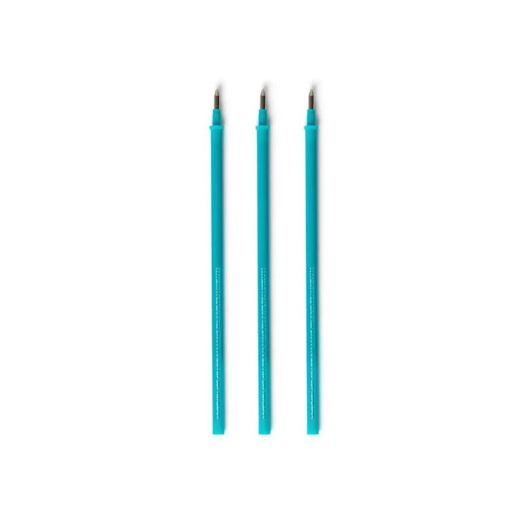 photo packshot du lot de 3 recharges pour stylo gel effaçable à l'encre turquoise et pointe 0,7mm legami