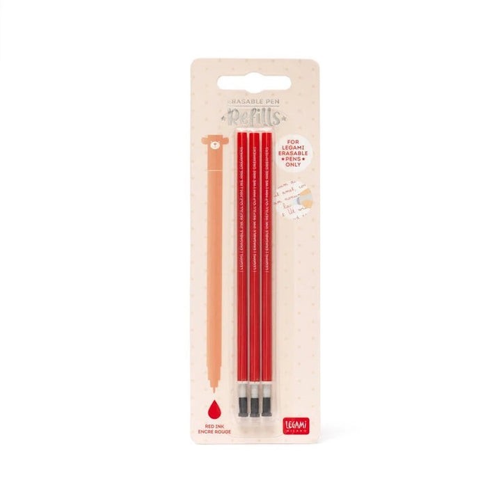 photo packshot du packaging lot de 3 recharges pour stylo gel effaçable à l'encre rouge et pointe 0,7mm legami
