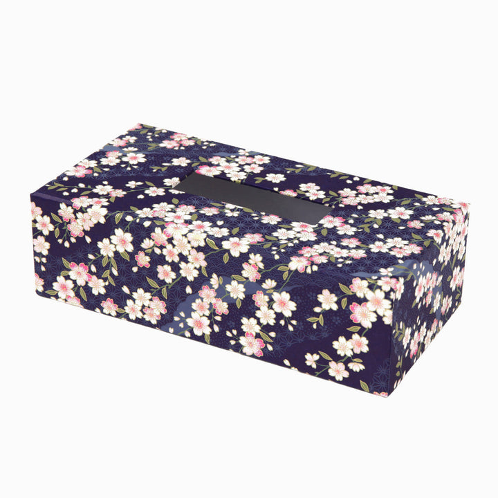 Papier Japonais - Fleurs de Cerisier et Motifs Variés - Bleu Violet Foncé - M734