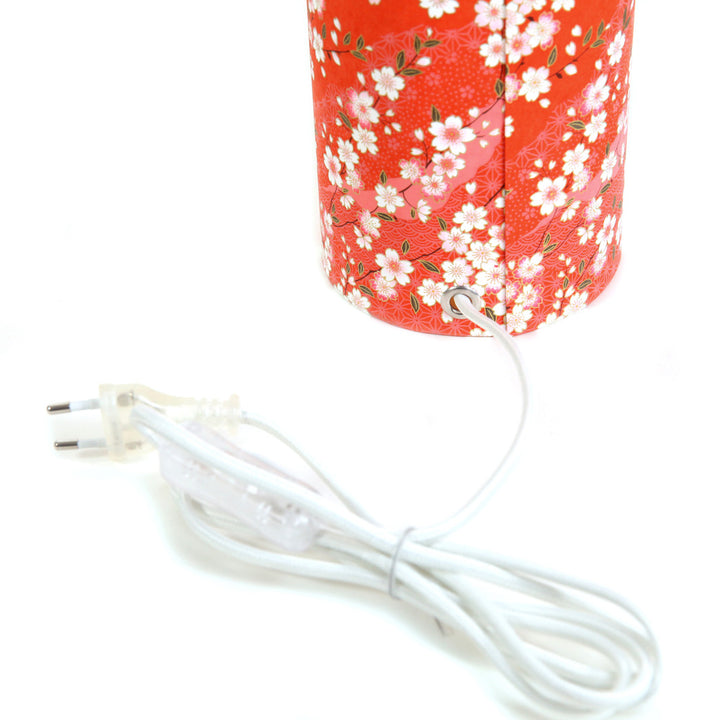 Lampe Japonaise à Poser - Fleurs de Cerisiers - Orange Rouge - M385