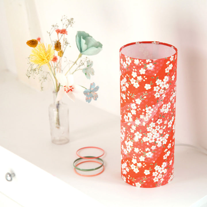 Papier Japonais - Fleurs de Cerisier et Motifs Variés - Rouge Orangé - M385