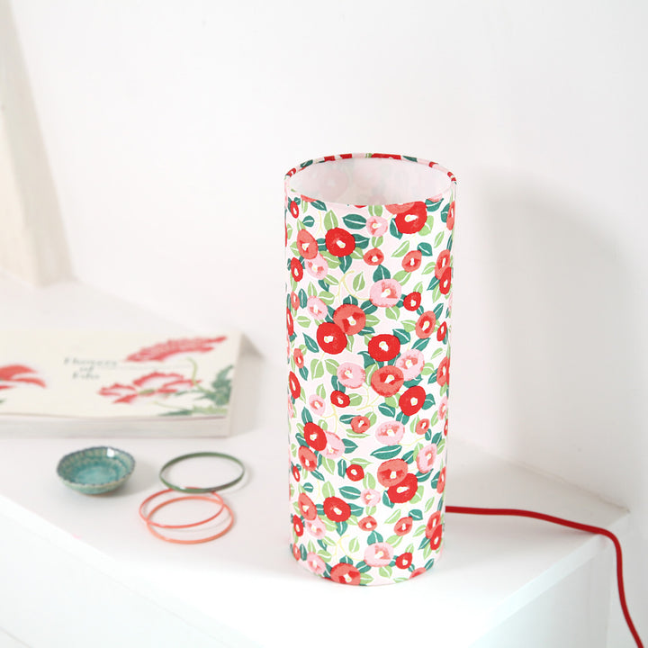 Lampe Japonaise à Poser - Camélias - Rouge, Rose et Vert - M722