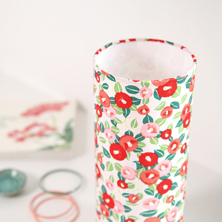 Lampe Japonaise à Poser - Camélias - Rouge, Rose et Vert - M722