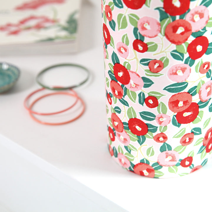 Lampe Japonaise à Poser - Camélias - Rouge, Rose et Vert - M722