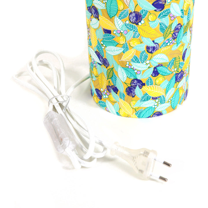 Lampe Japonaise à Poser -  Feuilles, Baies et Fruits - Jaune, Turquoise et Violet - M853