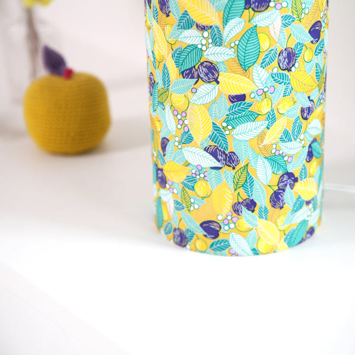 Lampe Japonaise à Poser -  Feuilles, Baies et Fruits - Jaune, Turquoise et Violet - M853