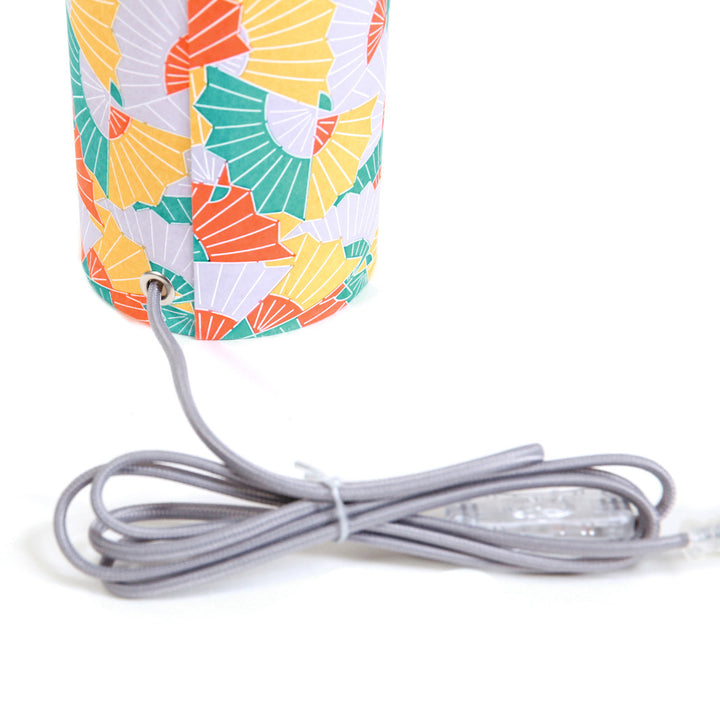 Lampe Japonaise à Poser -  Éventails Graphiques - Jaune, Mauve Pâle, Turquoise et Orange Vif - M881