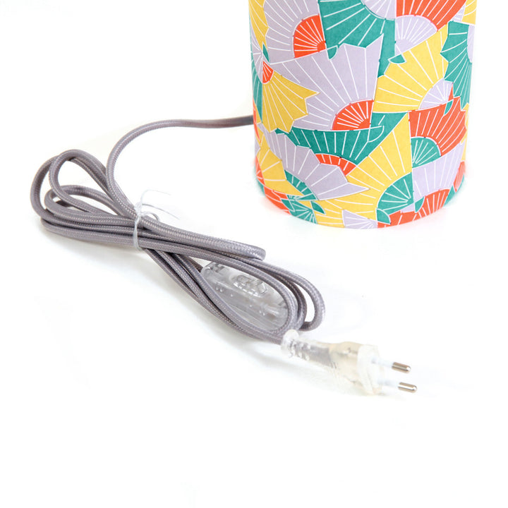 Lampe Japonaise à Poser -  Éventails Graphiques - Jaune, Mauve Pâle, Turquoise et Orange Vif - M881