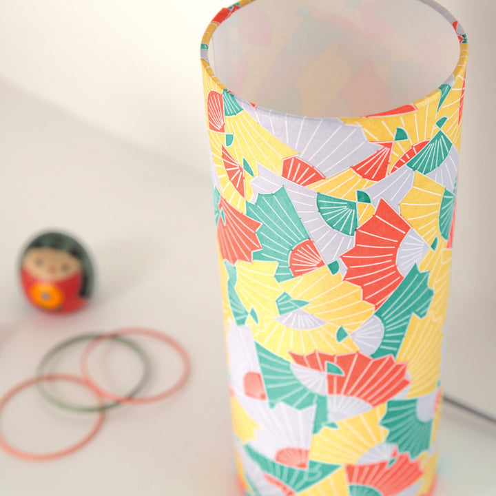 Lampe Japonaise à Poser -  Éventails Graphiques - Jaune, Mauve Pâle, Turquoise et Orange Vif - M881