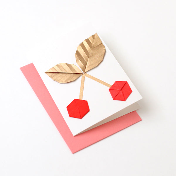 Carte Cerise en origami / Or et Rouge