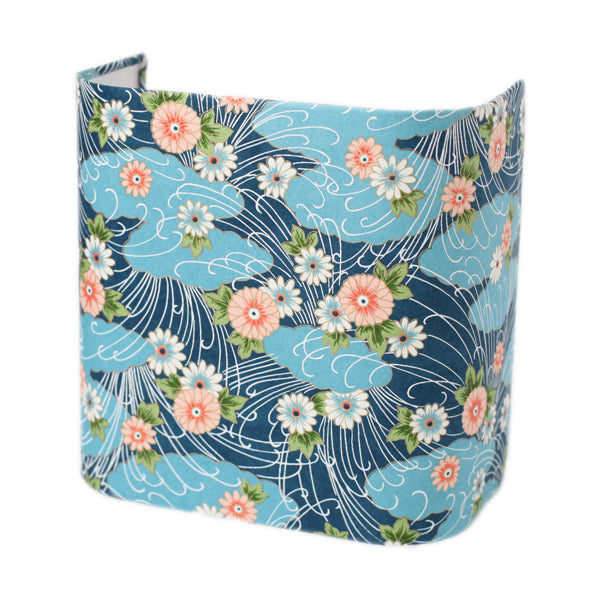 Applique murale japonaise - Chrysanthèmes et Nuages fond bleu - M723