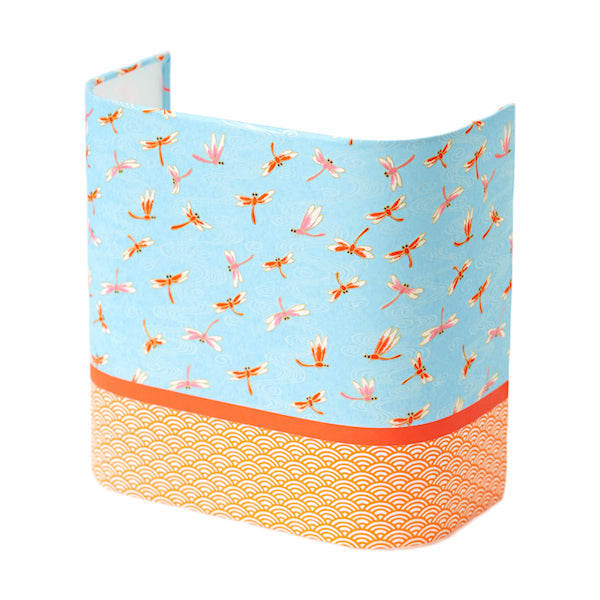 Applique murale japonaise 3 bandes - Libellules fond bleu, vagues orange - M469 et M476