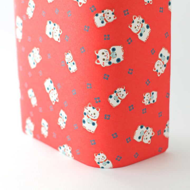 Applique murale japonaise - Maneki Neko - Rouge Orangé et Bleu Gris - M843