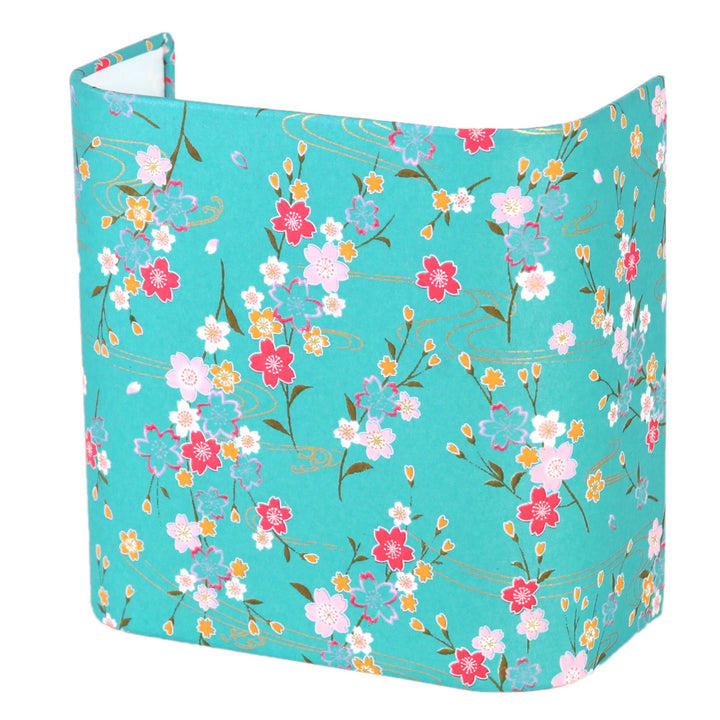 Papier Japonais - Branches de Cerisier et Ondulations - Bleu Turquoise, Rose Fuchsia, Jaune Orange et Or  - M380