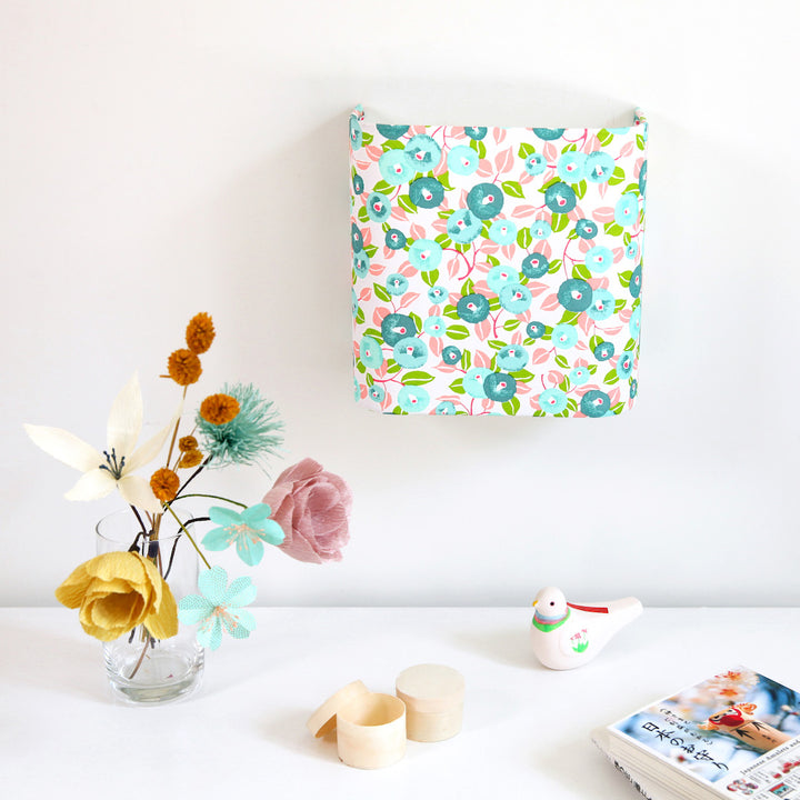 Applique murale japonaise - Camélias - Vert, Vert d'eau et Rose - M809