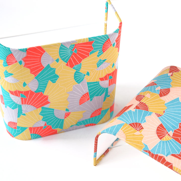 Applique murale japonais - Éventails Graphiques - Jaune, Mauve Pâle, Turquoise et Orange Vif - M881