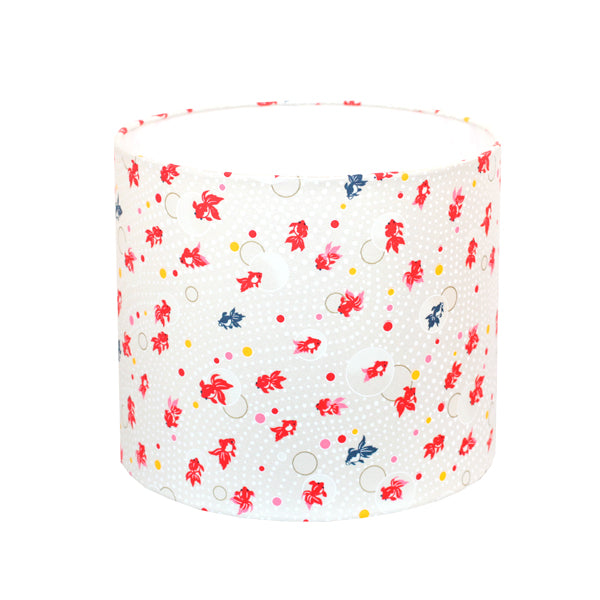 Abat jour cylindre Papier japonais - Petit - Petits poissons sur fond blanc nacré - M491