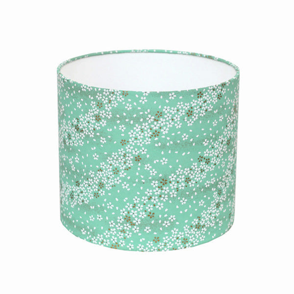 Abat-jour japonais cylindrique - Fleurs au vent - Turquoise - M515