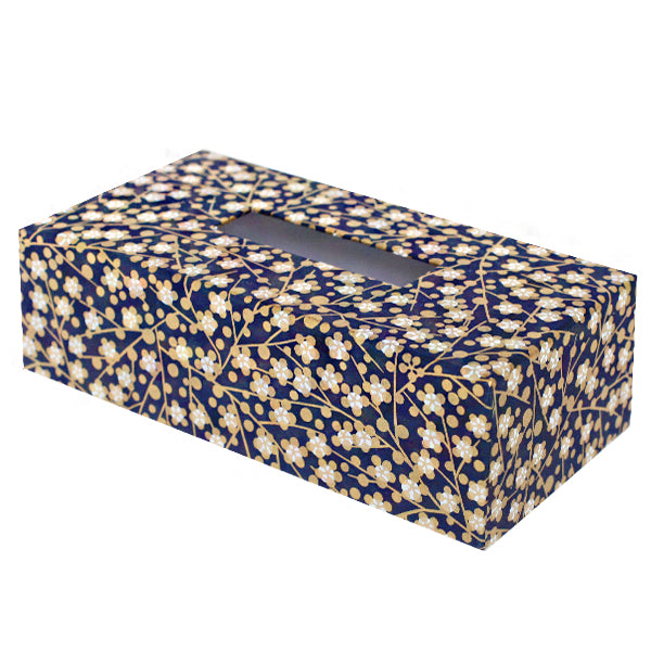 Boîte à mouchoirs Fleurs Doré fond bleu nuit M460
