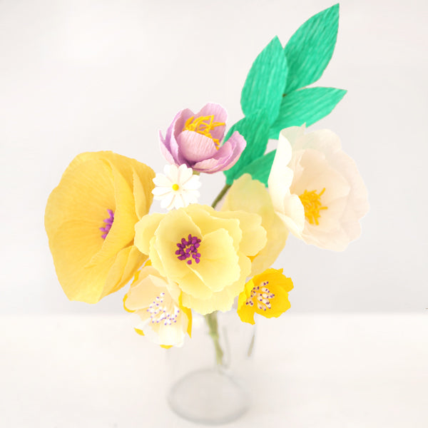 Bouquet de fleurs en papier mauve et jaune-Bouquets & Fleurs-AdelineKlam