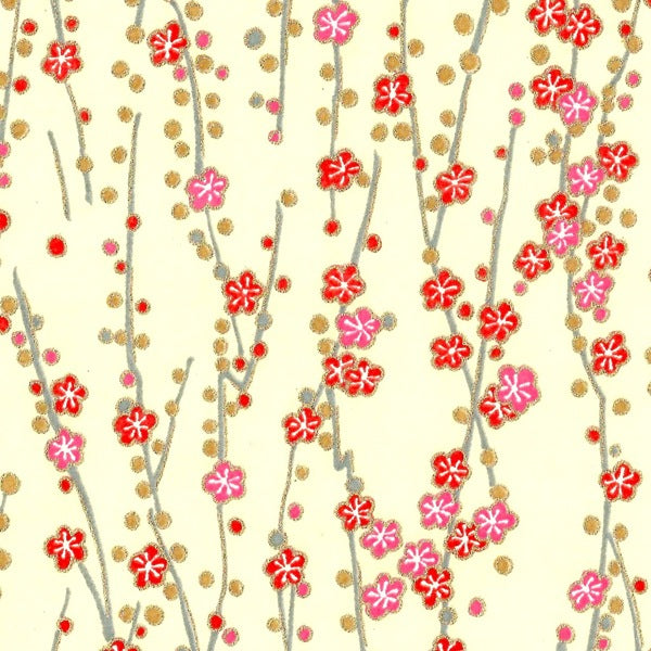 Applique murale japonaise - Branche en fleurs - Rouge et Crème - M354