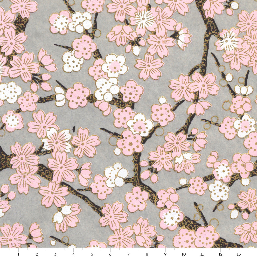Papier Japonais - Fleurs de Cerisier et Prunier - Gris - M360
